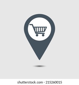 Online Shopping. Map pointer with shopping icon.