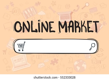 Online Shopping Market Application Interface Concept Doodle Hand Draw Sketch Background Vector Illustration