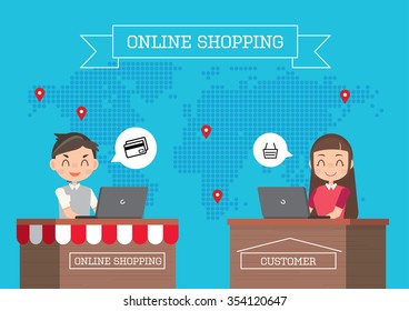 online shopping marketing connection conceptual illustration vector