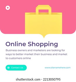 Online shopping marketing e commerce business strategy social media post realistic 3d icon vector illustration. Cyberspace purchase goods delivery order management smart digital store technology