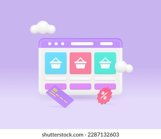 Online shopping marketplace compare service e business internet retail platform realistic 3d icon vector illustration. Buying goods purchase order payment commercial browse web page technology