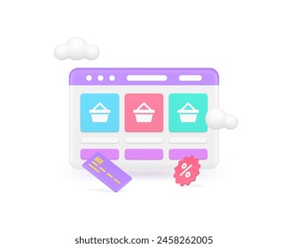 Online shopping marketplace compare service e business internet retail platform realistic 3d icon vector illustration. Buying goods purchase order payment commercial browse web page technology