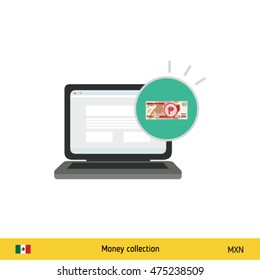 Online shopping. Mexican Peso banknote. E-commerce platform concept vector illustration.