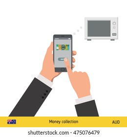 Online shopping for microwave. Australian Dollar banknote. E-commerce platform concept vector illustration.