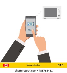 Online shopping for microwave. Canadian dollar banknote. E-commerce platform concept vector illustration.