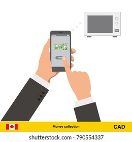 Online shopping for microwave. Canadian dollar banknote. E-commerce platform concept vector illustration.