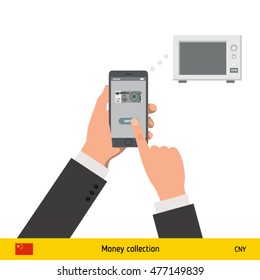 Online shopping for microwave. Chinese Yuan banknote. E-commerce platform concept vector illustration.