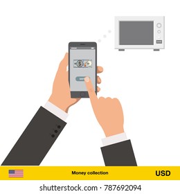 Online shopping for microwave. Dollar banknote. E-commerce platform concept vector illustration.