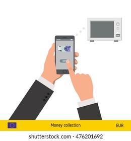 Online shopping for microwave. Euro banknote. E-commerce platform concept vector illustration.