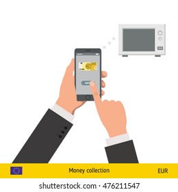 Online shopping for microwave. Euro banknote. E-commerce platform concept vector illustration.