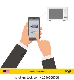 Online shopping for microwave.  Ringgit banknote. E-commerce platform concept vector illustration.