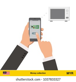 Online shopping for microwave. Ringgit banknote. E-commerce platform concept vector illustration.