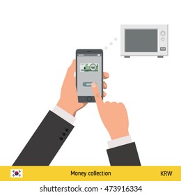 Online shopping for microwave. South Korean won banknote. E-commerce platform concept vector illustration.