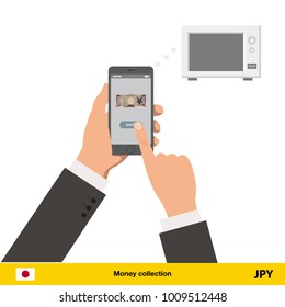Online shopping for microwave. Yen banknote. E-commerce platform concept vector illustration.