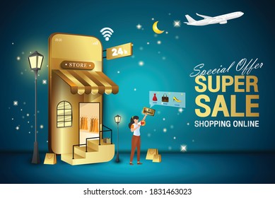Concepto de aplicación móvil de compras en línea