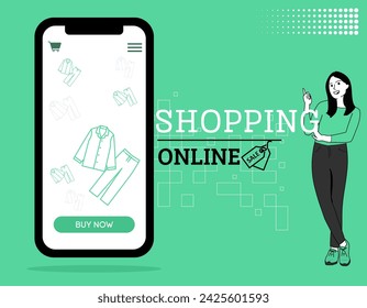 ilustración de diseño plano de concepto de aplicación móvil de compras en línea 