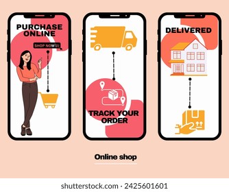 online shopping mobile app concept flat design illustration 