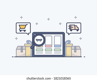online shopping, mobile app, ecommerce illustration for landing page