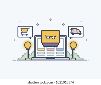 online shopping, mobile app, ecommerce illustration for landing page