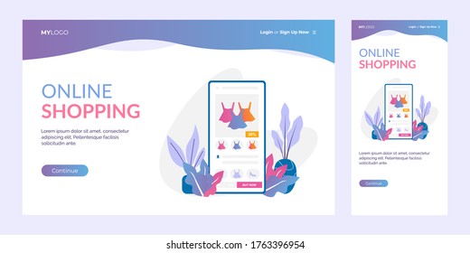 online shopping mobile application landing page concept