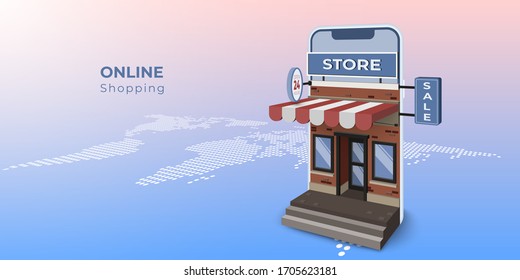 Online shopping mobile application Store building 