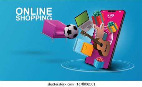 Online Shopping, Mobile Application, Vector background.