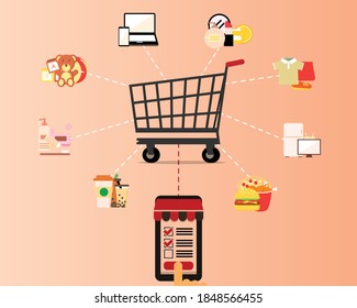 online shopping with mobile application vector