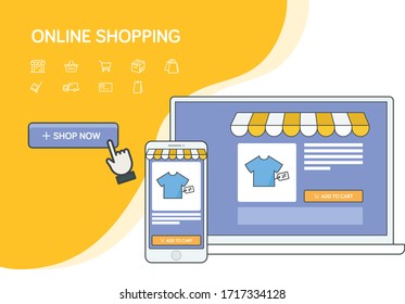 online shopping with mobile computer illustration icon