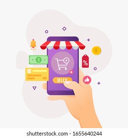 Online shopping with mobile device design concept