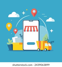 Online shopping mobile flat design. Vector illustration