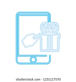 online shopping mobile gift tag neon