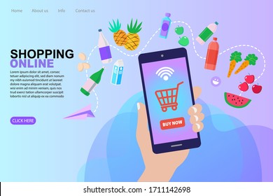 Online shopping. Mobile marketing concept idea with flat icons.