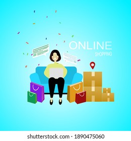 Online shopping Mobile shopping marketing concept vector design.
