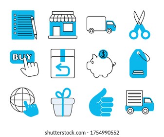 online shopping mobile marketing and e-commerce icons set line and fill style vector illustration