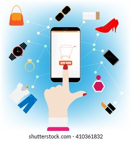Online Shopping and Mobile payment, current online marketing trend. illustrator vector design