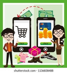 Online shopping and mobile payments concept, pressing pay button on a smartphone
