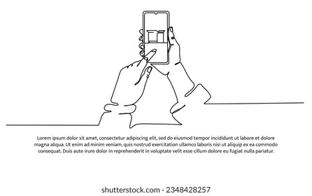 Online shopping mobile phone service one continuous line design. Decorative elements drawn on a white background.