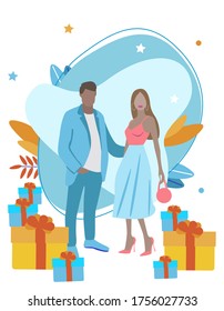 Online shopping with mobile phone. Technology. Woman and man  buying online. Sales in internet shop. Presents. Holiday. Presents. Holidays