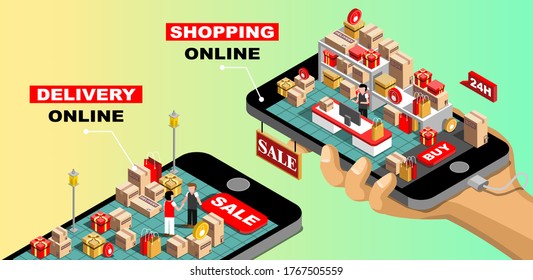 Online shopping and mobile phone vector design