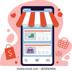 online shopping mobile store illustration