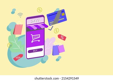 Online Shopping: Mockup store on mobile application with credit card payment