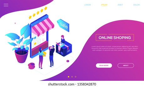Online Shopping Modern Colorful Isometric Vector Stock Vector (Royalty ...