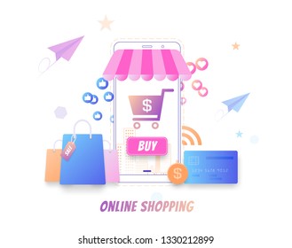 Online shopping modern flat concept, buying online by smartphone, online market vector