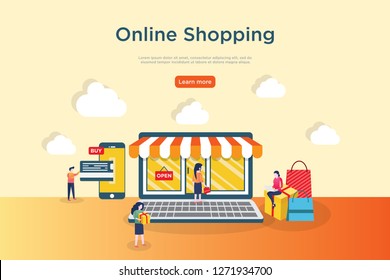 Online Shopping. Modern flat design concept of web page design for website and mobile website. Easy to edit and customize. Vector illustration.