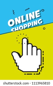 online shopping with mouse cursor pop art style
