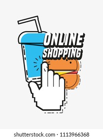 online shopping with mouse cursor pop art style