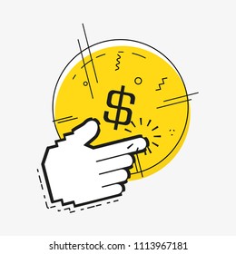 online shopping with mouse cursor pop art style