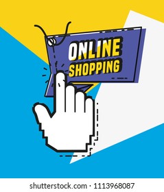 online shopping with mouse cursor pop art style