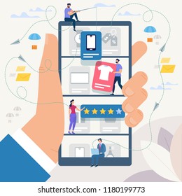 Online Shopping And Network. Ecommerce Sales, Digital Marketing. Sale And Consumerism Concept. Online Shop Application. Digital Technologies And Shoppin. Flat Style Vector Illustration.