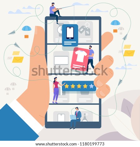 Online Shopping and Network. Ecommerce Sales, Digital Marketing. Sale and Consumerism Concept. Online Shop Application. Digital Technologies and Shoppin. Flat style Vector Illustration.